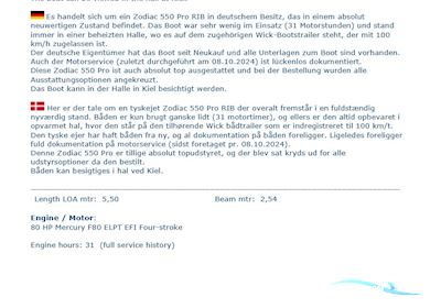 Zodiac 550 Pro Rib Rubberboten en ribs 2021, met Mercury F80 Elpt motor, Duitsland