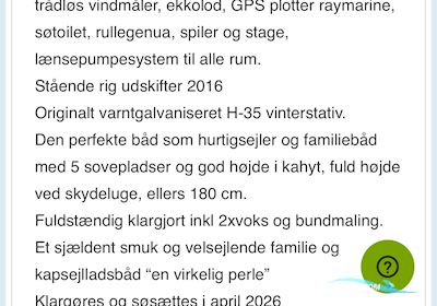 H-35 Artekno, Enestående Stand og Topudstyret, Giv et Bud! Sejlbåd 1977, med Yanmar 15, 2 Cyl Feskvandskølet motor, Danmark