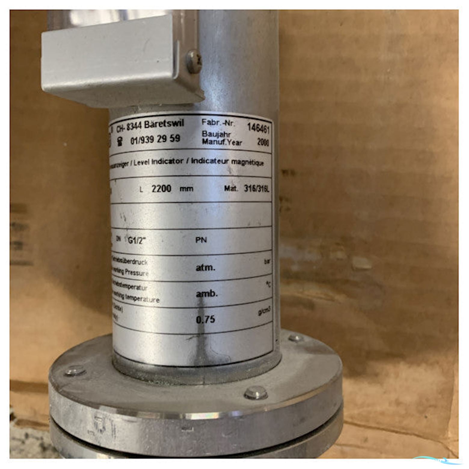 Onbekend Marine Grade VEKA Visual Floater 23024/PN16 Stainless Steel Level Indicator for Tanks and Pipelines