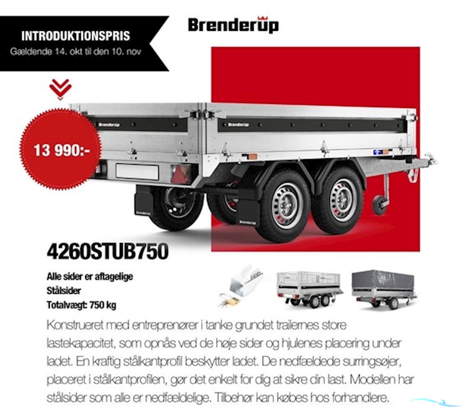 Brenderup 4260 ST, Stål, 750 kg - Spris !