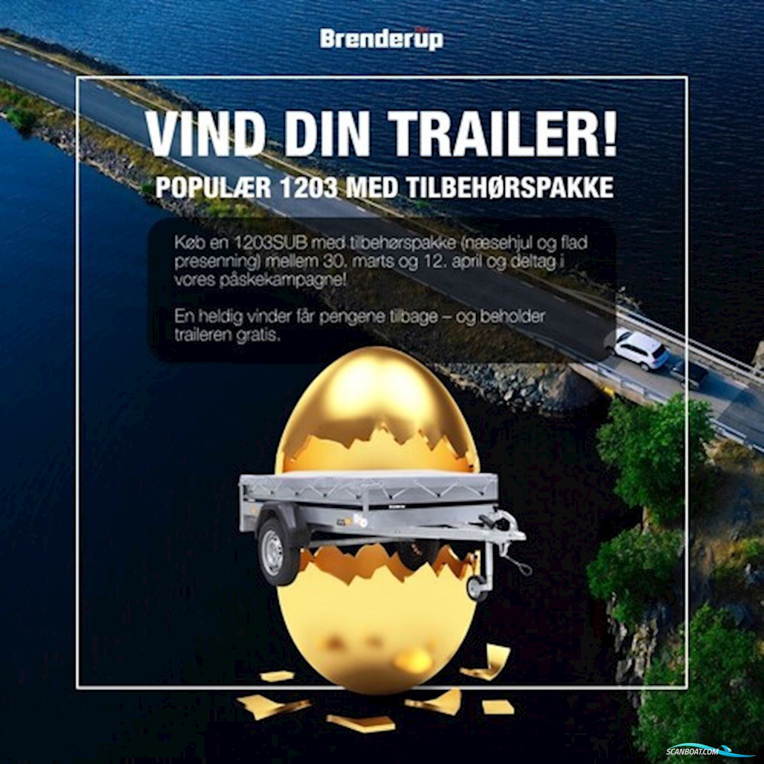 Brenderup 1203S m/presenning og næsehjul m/beslag - PÅSKEKAMPAGNE ! Båttrailer 2025, Danmark
