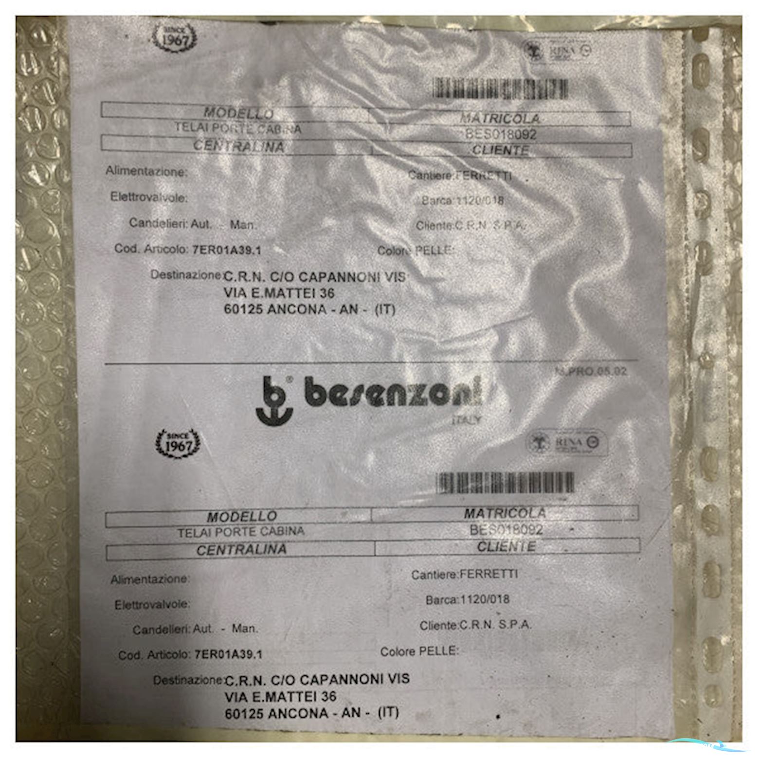 Besenzoni 7ER01A39.1 White Door Manual Opening White 1700 x 620 mm