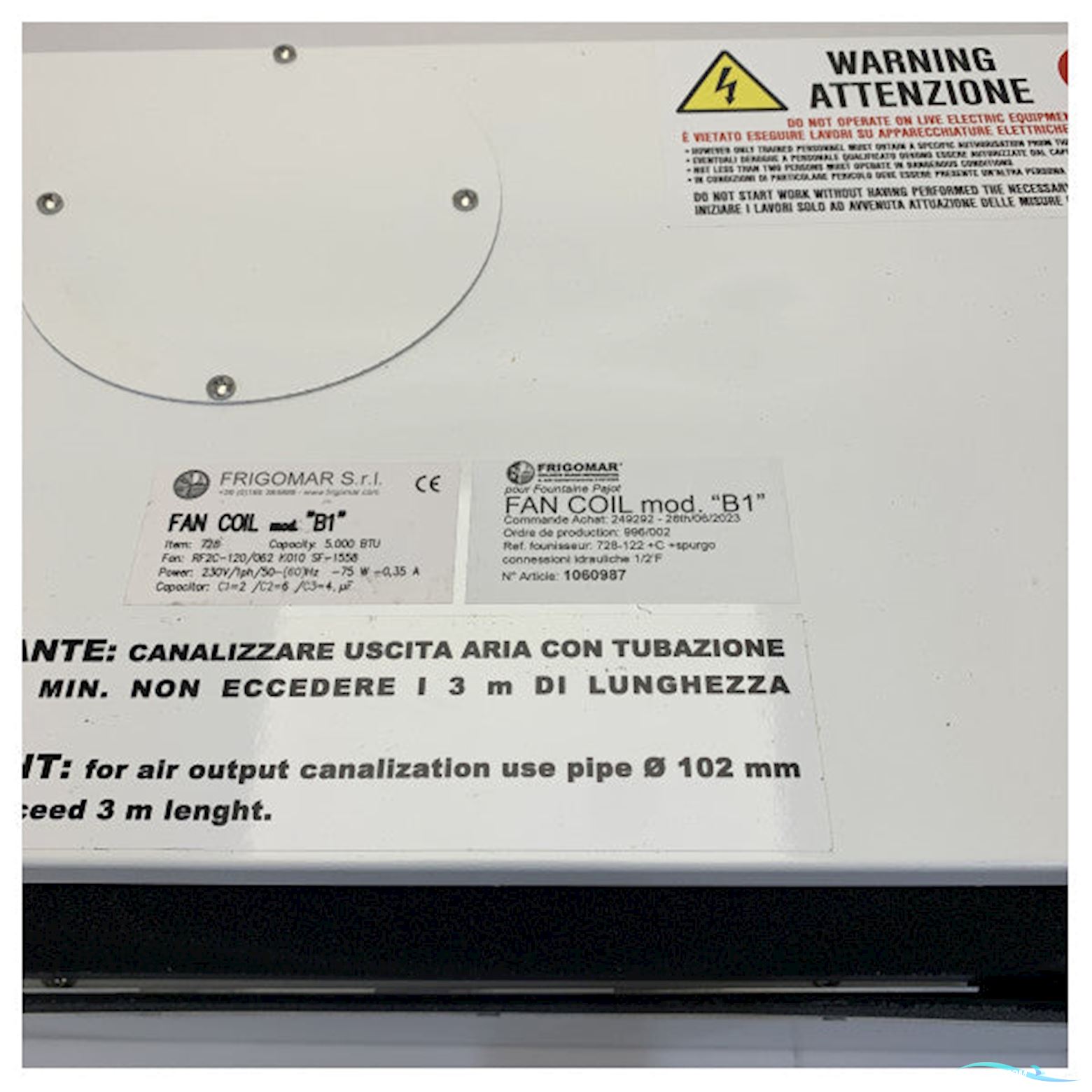 Frigomar 728 Marine Fancoil Unit For Aircon 230V - 5000 Btu