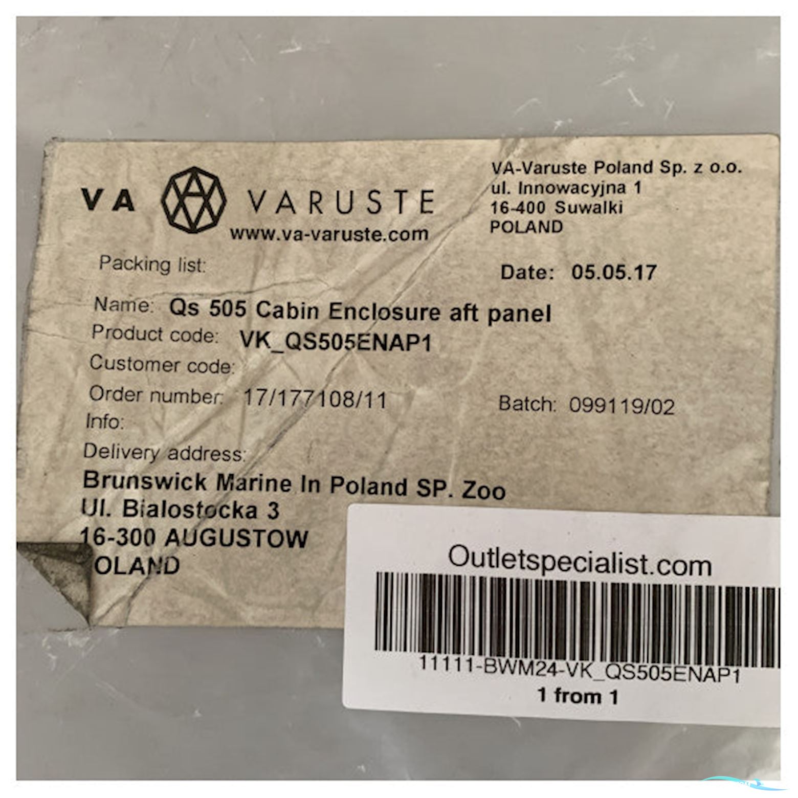 Quicksilver Activ 505 Cabin Enclosure kit Aft Panel - VK_QS505ENAP1