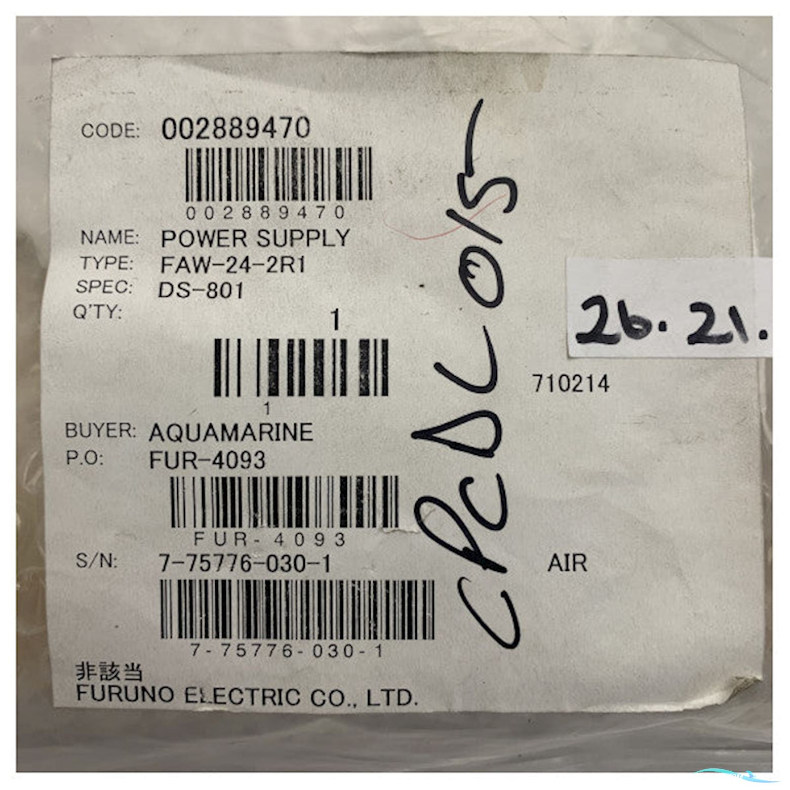 Furuno Faw-24-2-R1 002889470 Power Converter For DS-801