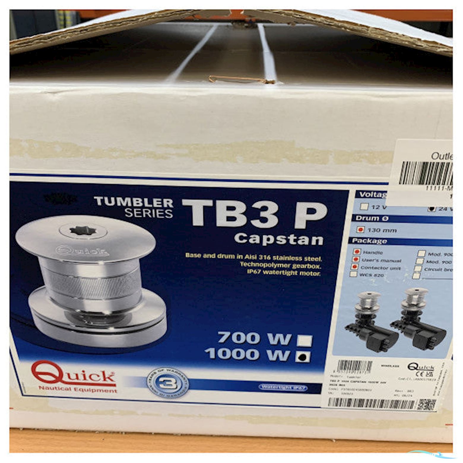 Quick TB3 Stainless Steel Electric Capstan 1000W 24V - 130 mm - TB3 P 1024