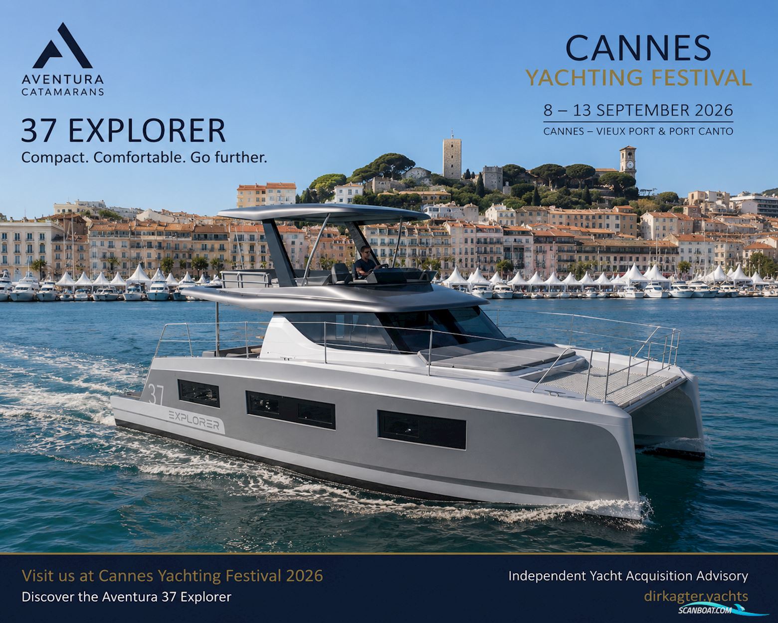 Aventura 37 Explorer Fly-Bridge Flerskrovsbåt 2027, med Nanni motor, Ingen landinfo