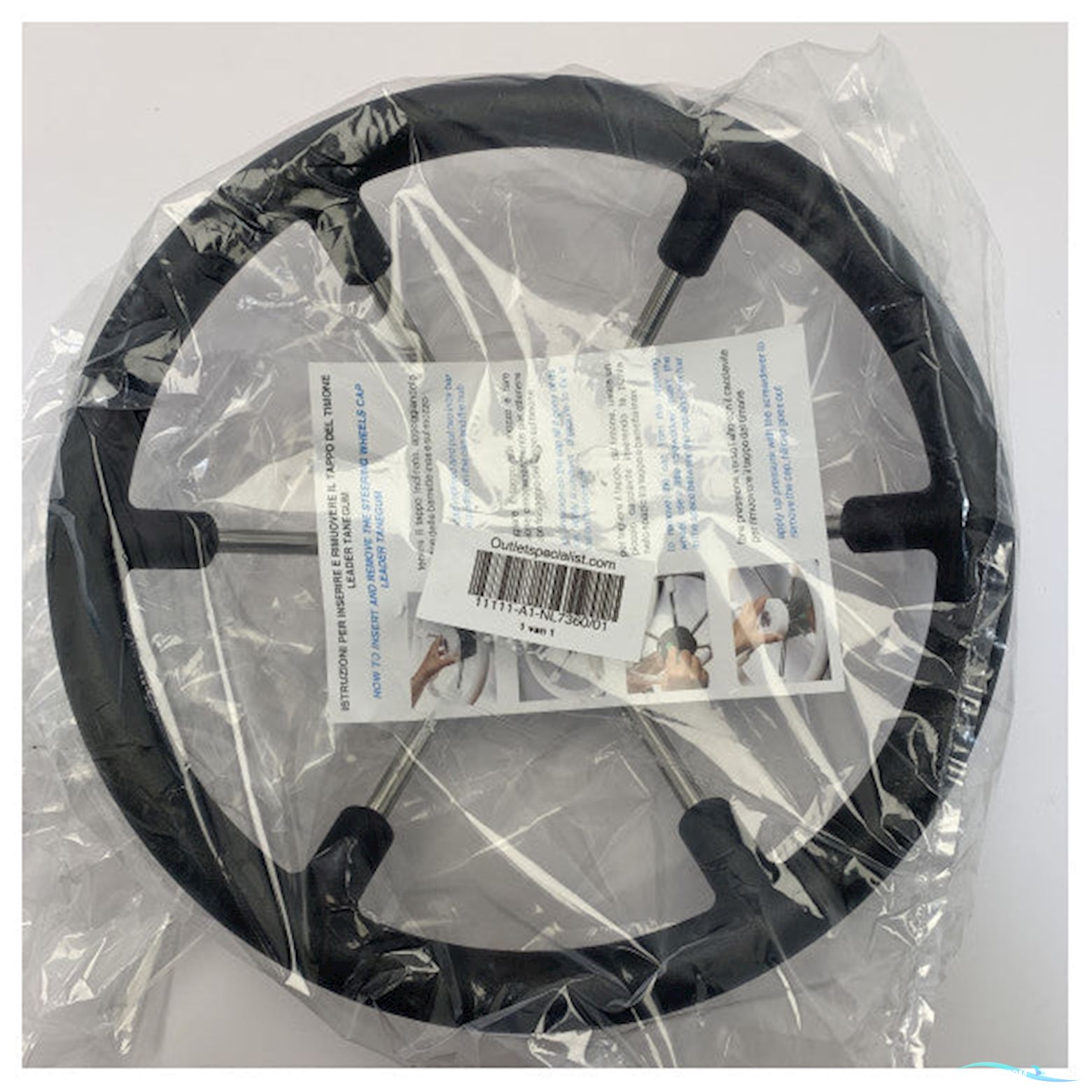 Allpa Black Leather Steering Wheel For Marine Boats - Durable Stainless Steel Spokes, Weather Resistant - NL7360/01