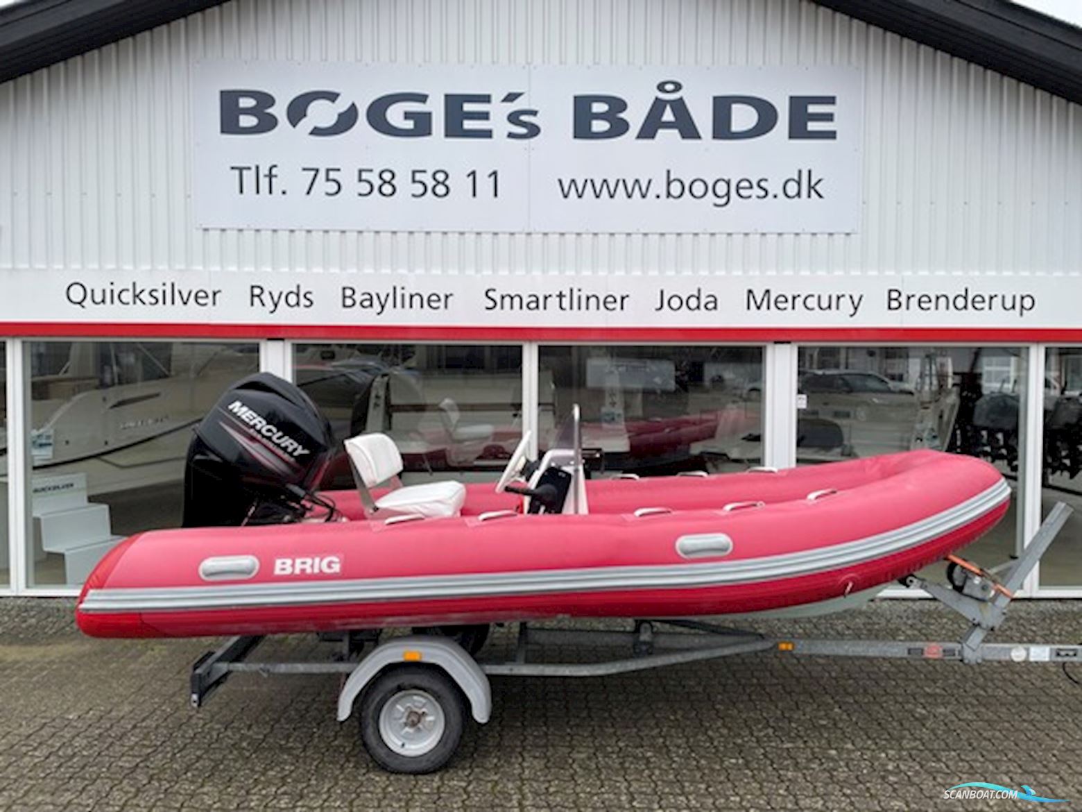 Brig Falcon F450S Med 60 hk Mercury-Efi 4 Takt og Brenderup 600 kg Trailer Gummibåt / Rib 2005, med Mercury motor, Danmark