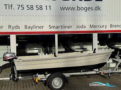 Mørbas 14 jolle med 4 hk Mariner 4-takt og Brenderup 400 kg bådtrailer. Jolle 2025, Danmark