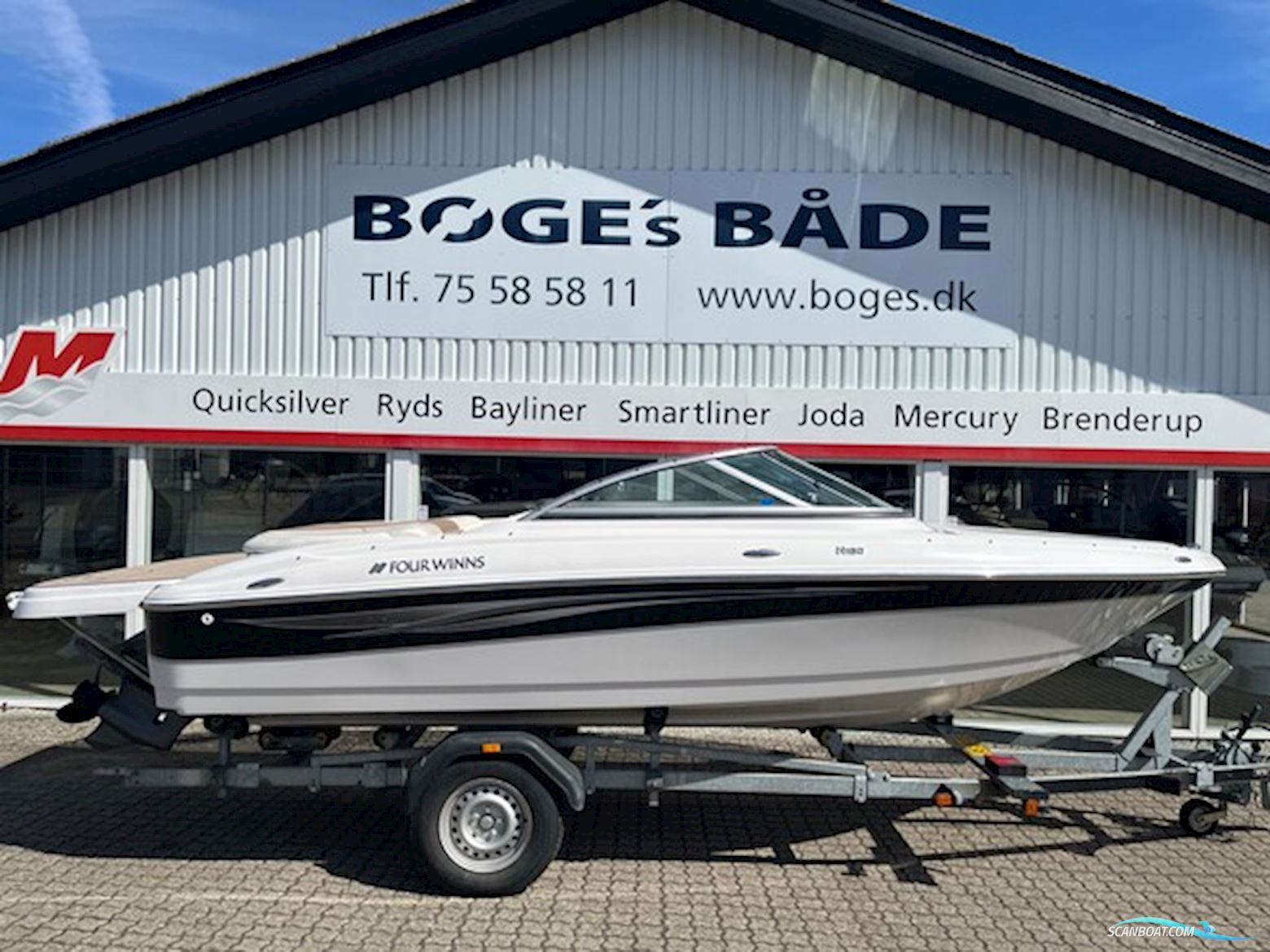 Four Winns H180 med 135 hk Volvo Penta 135 hk 3,0L 4 takt i/o og Brenderup bådtrailer - ENGROS SALG  Motorbåd 2008, med Volvo Penta motor, Danmark