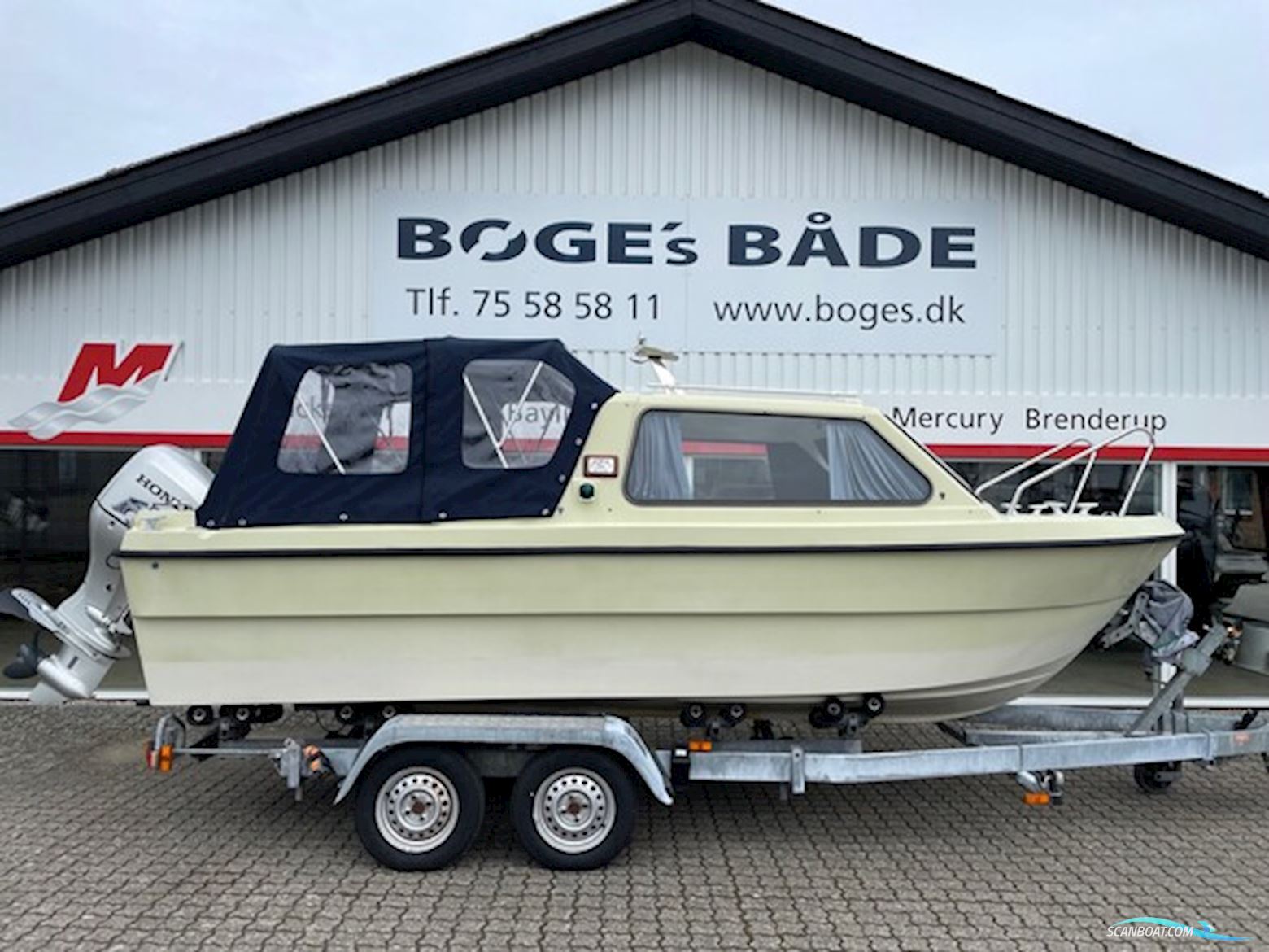 JOFA WINTH 555 HT med 90 hk Honda-EFI 4 takt og 1600 kg Brenderup bådtrailer Motorbåd 2025, med Honda motor, Danmark