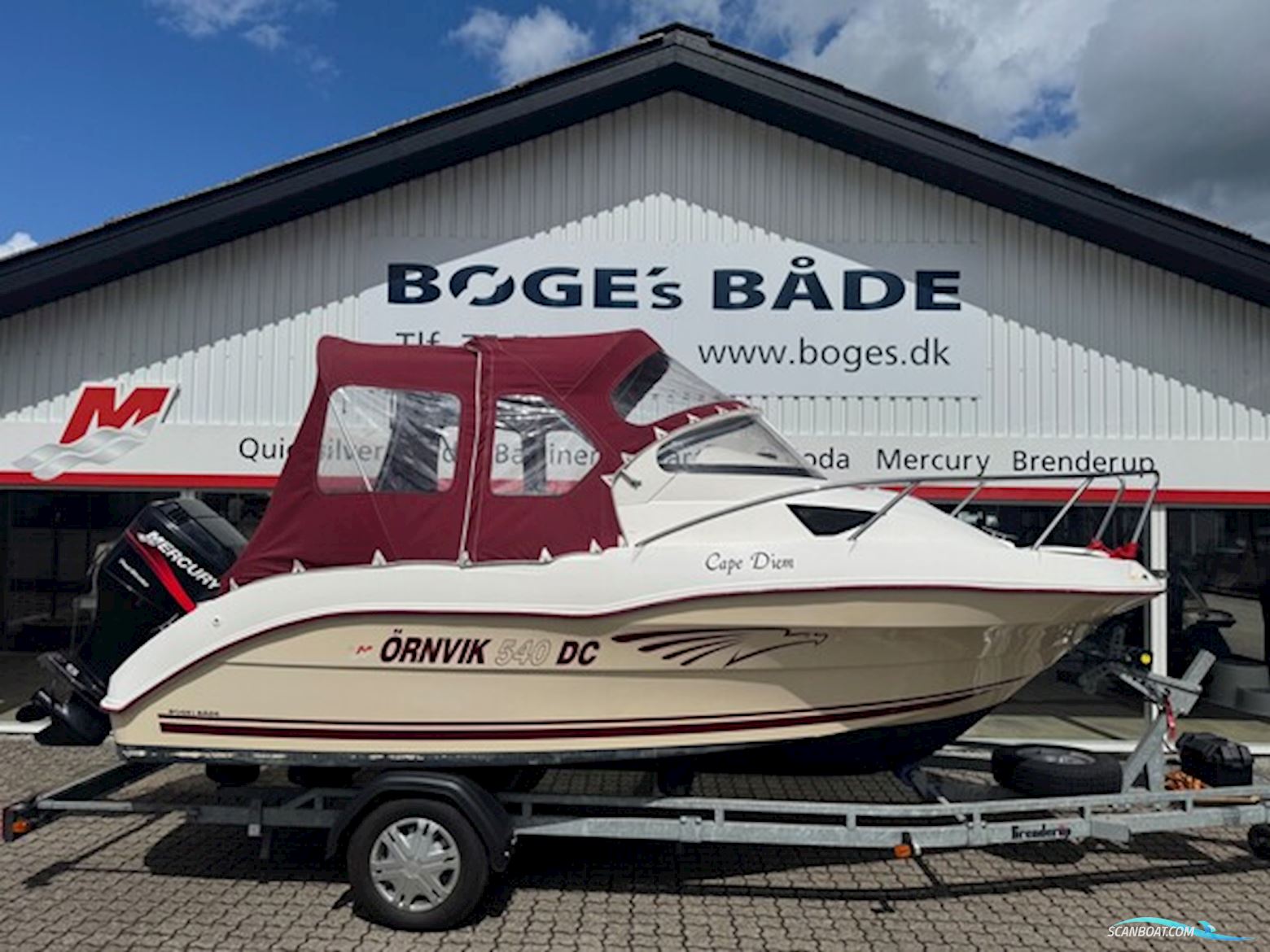 Ørnvik 540 Cruiser Med F75 Mercury 1,6L 16V 4 Takt og 1500 kg Brenderup 8220B Trailer Motorbåd 2003, med Mercury motor, Danmark