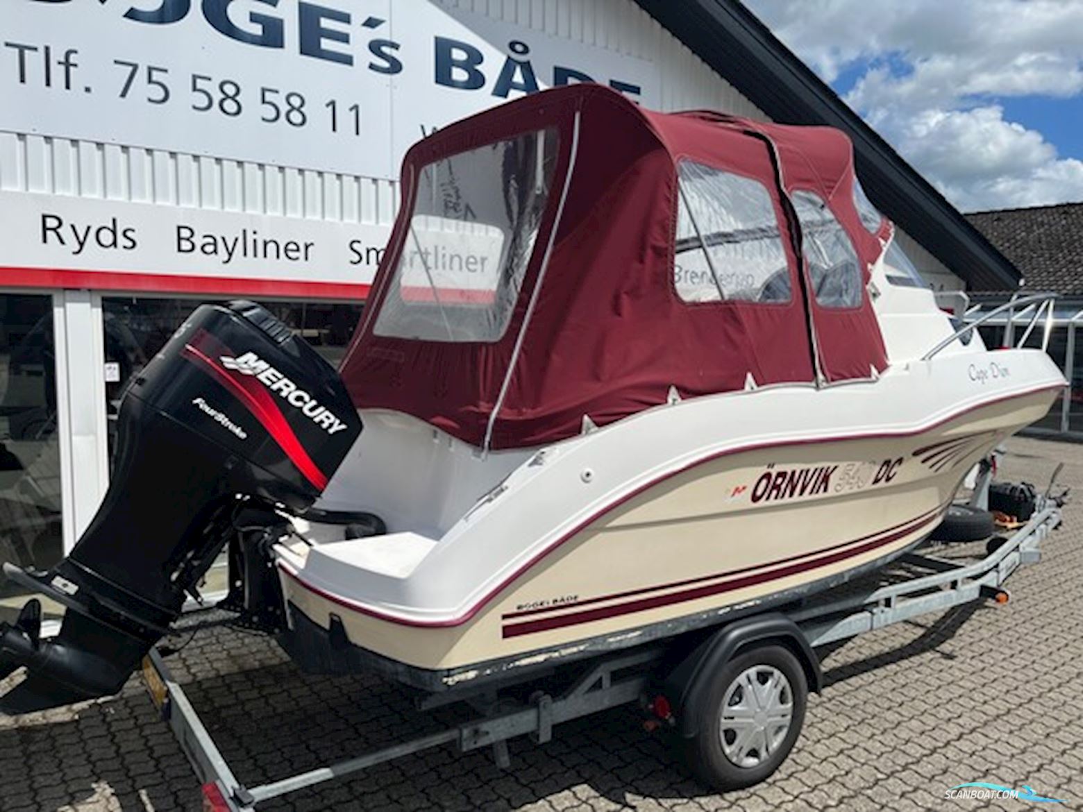 Ørnvik 540 Cruiser Med F75 Mercury 1,6L 16V 4 Takt og 1500 kg Brenderup 8220B Trailer