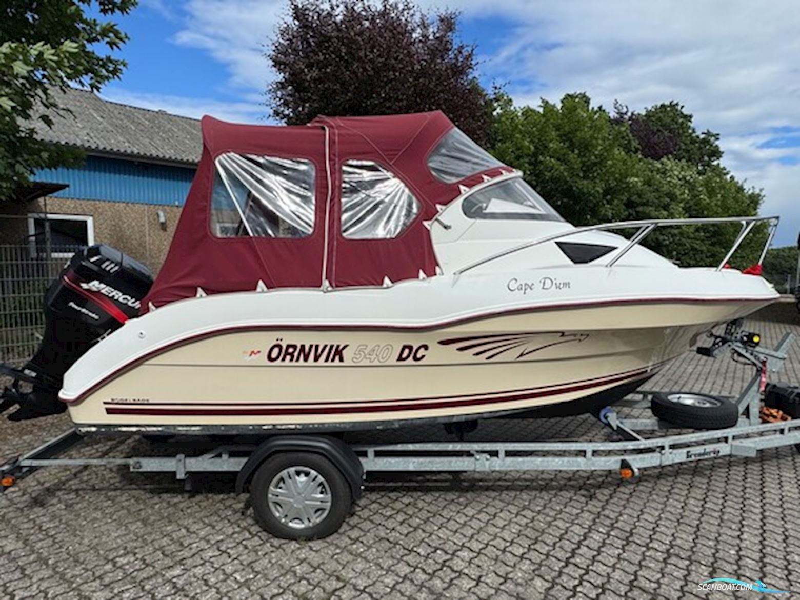 Ørnvik 540 Cruiser Med F75 Mercury 1,6L 16V 4 Takt og 1500 kg Brenderup Trailer Motorbåd 2003, med Mercury motor, Danmark