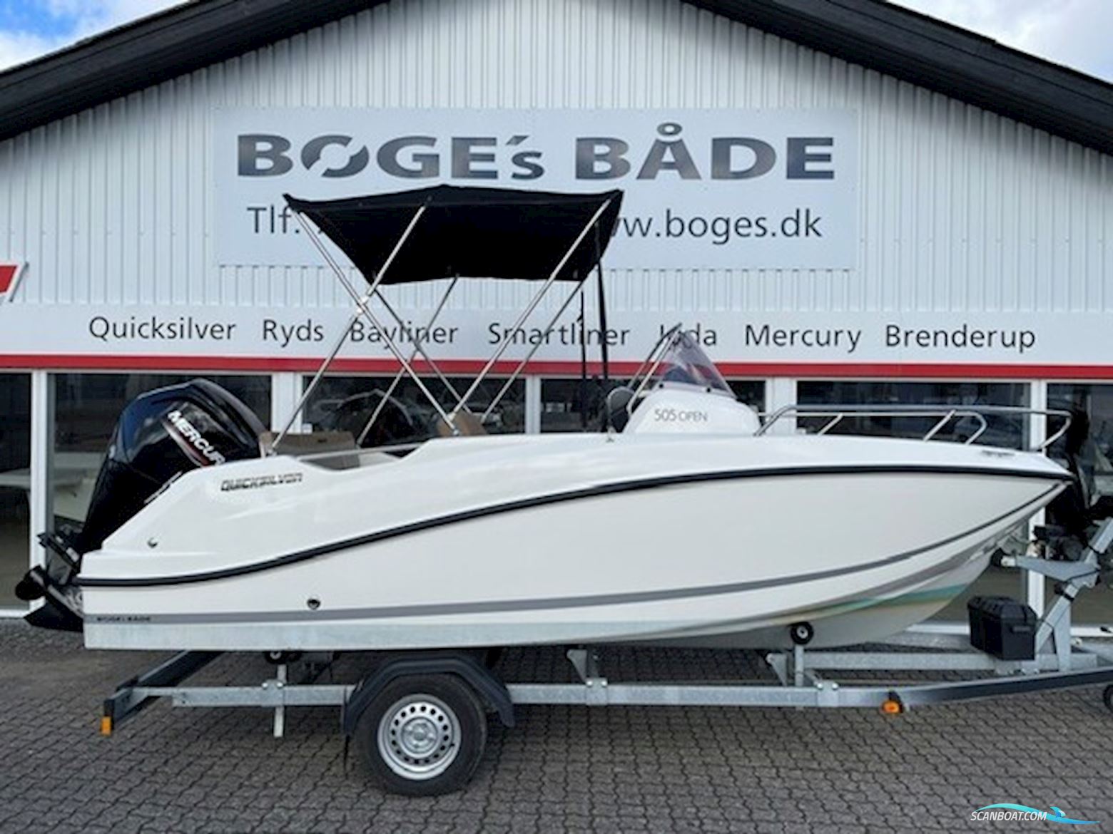 Quicksilver Activ 505 Open Med F100 Mercury og 1000 kg Brenderup 181000B Premium Bådtrailer Motorbåd 2021, med Mercury motor, Danmark
