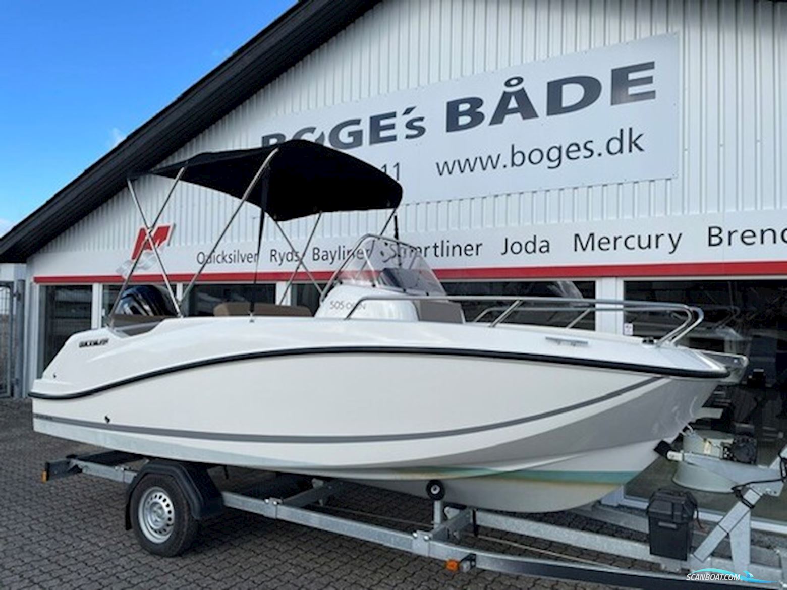 Quicksilver Activ 505 Open Med F100 Mercury og 1000 kg Brenderup 181000B Premium Bådtrailer