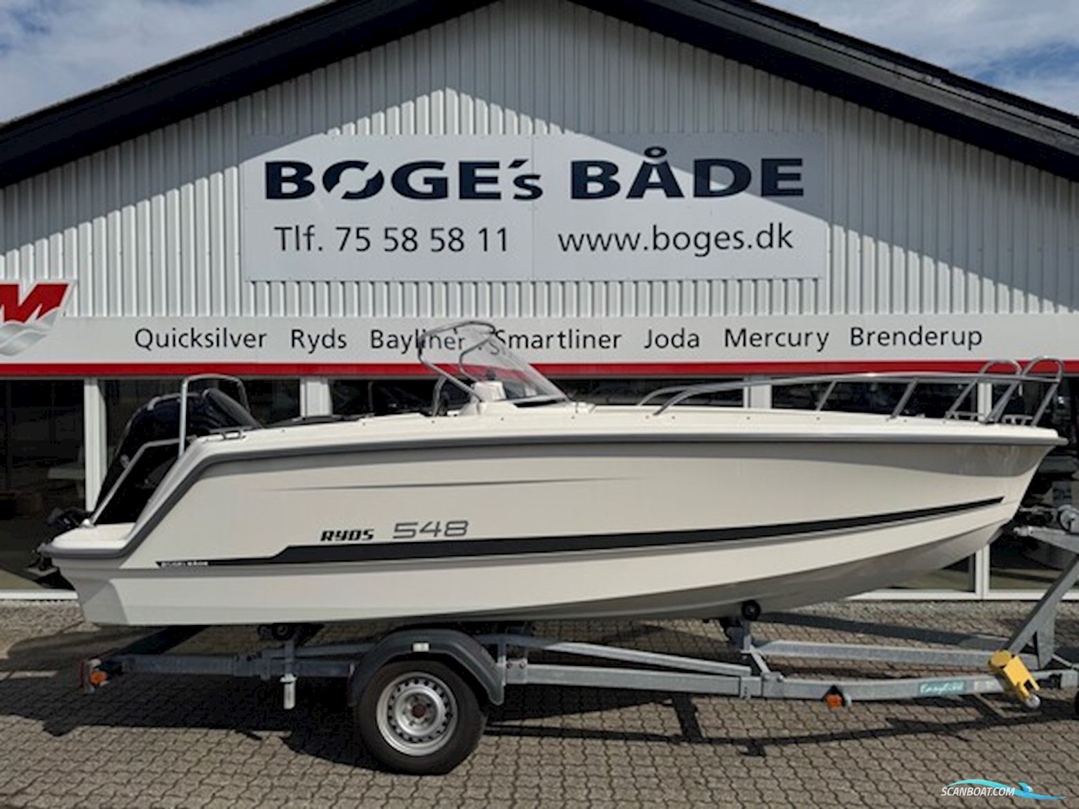 Ryds 548VI Sport X-Line med 100 hk Mercury-EFI 4 takt 2,1L og 1300 kg Brenderup bådtrailer - Anvisningssalg Motorbåd 2020, med Mercury motor, Danmark