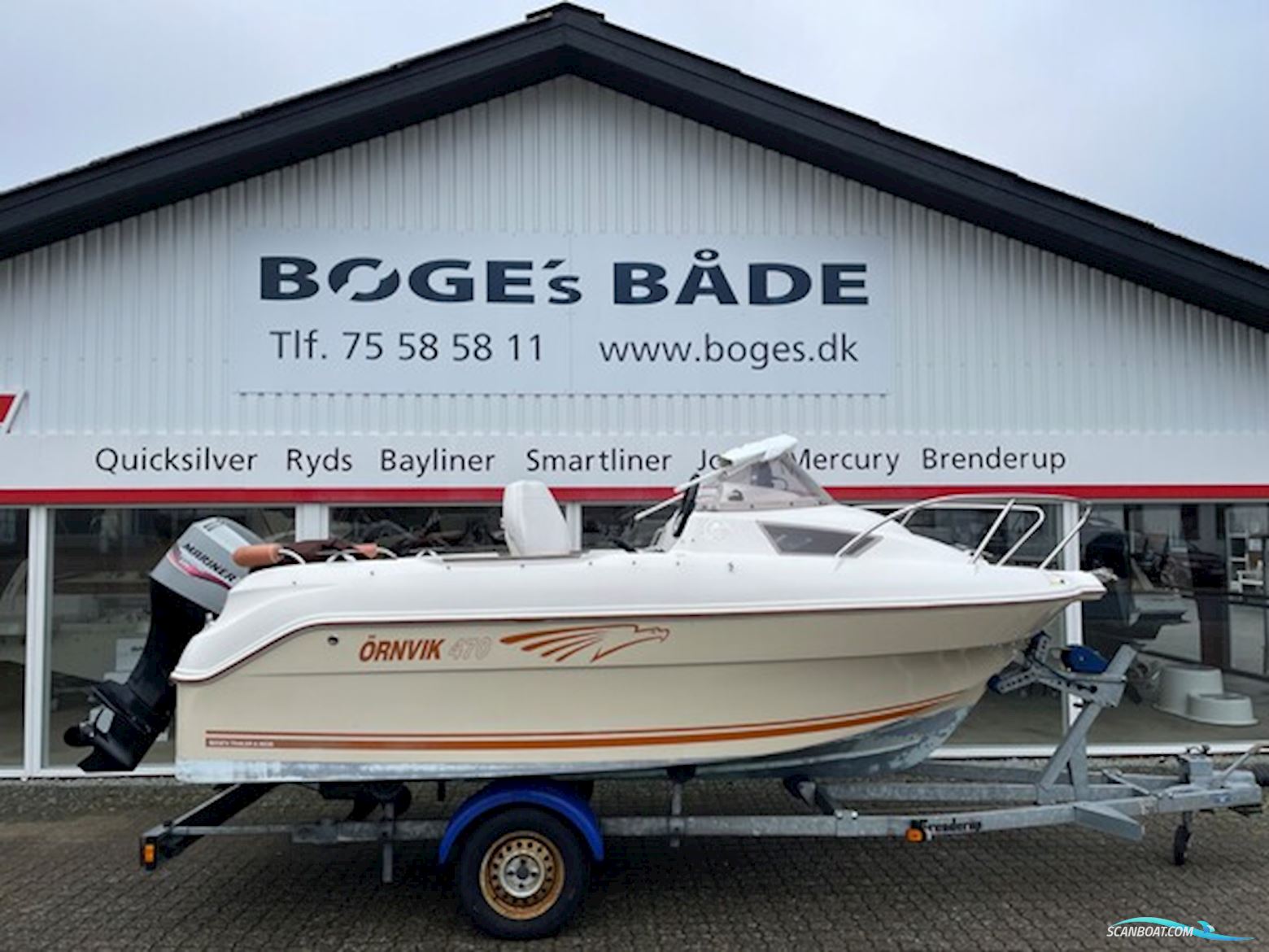 Ørnvik 470 Cruiser med 60 hk Mariner-EFI 4 takt og 1000 kg Brenderup bådtrailer - SOLGT Motorbåt 2007, med Mariner motor, Danmark