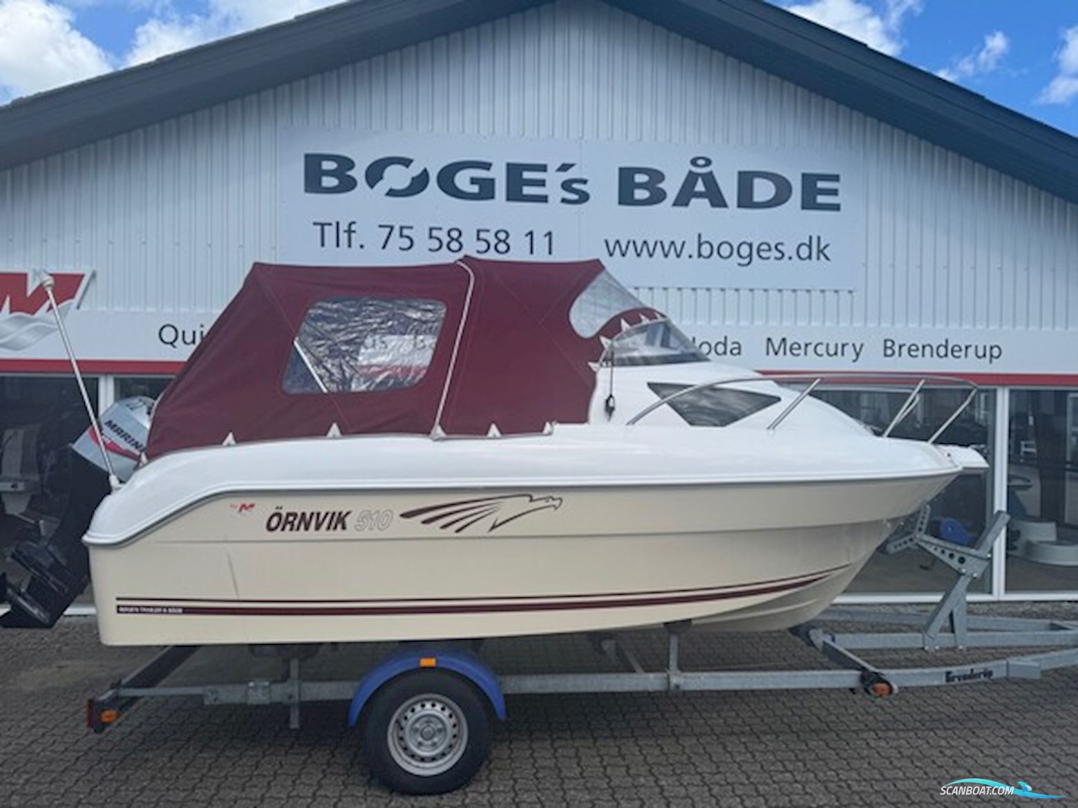 Ørnvik 510 Cruiser Med F60 Mariner-Efi og Nysynet Brenderup 1000 kg Trailer Motorbåt 2004, med Mariner motor, Danmark