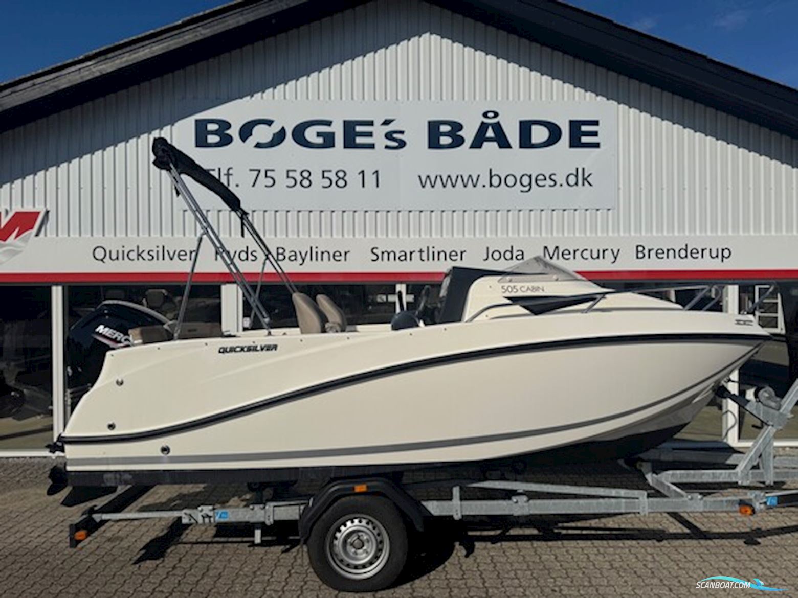 Quicksilver Activ 505 Cabin med F100 hk Mercury-EFI 2,1L og Brenderup bådtrailer Motorbåt 2017, med Mercury motor, Danmark