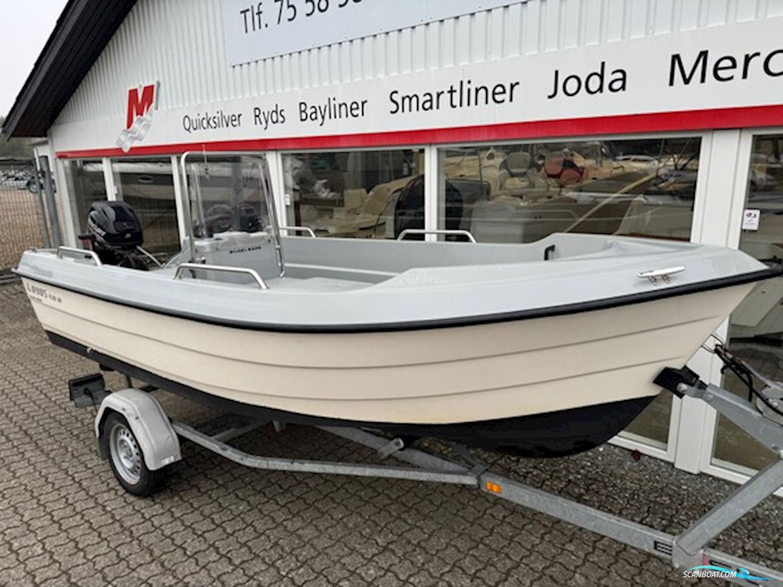 Ryds 438 BF Big Fish Med F20 Mercury Elpt 4 Takt og 500 kg Brenderup Bådtrailer