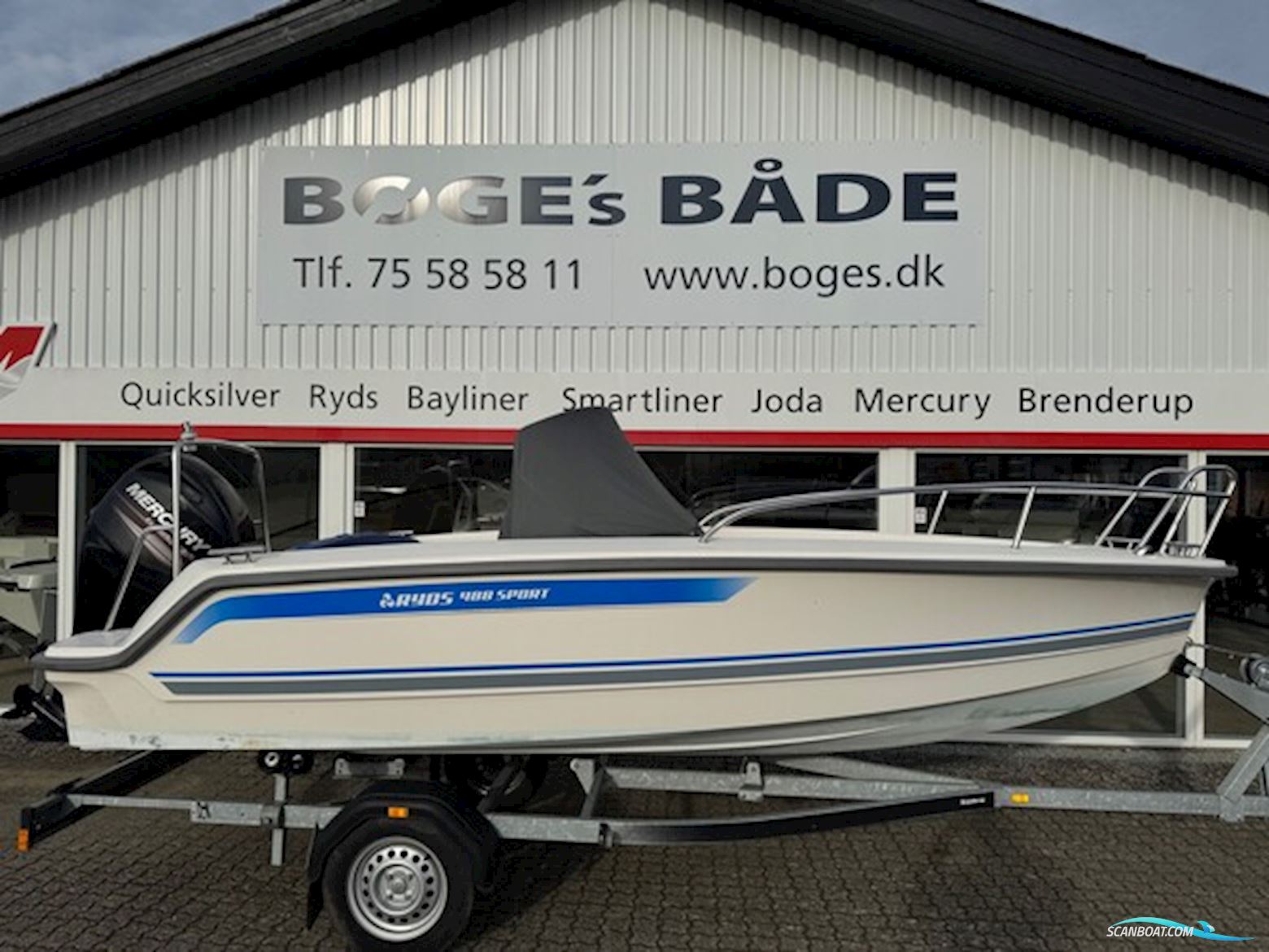 Ryds 488VI Sport Med 50 hk Mercury-Efi 4 Takt og 750 kg Brenderup Bådtrailer - Anvisningssalg Motorbåt 2016, med Mercury motor, Danmark