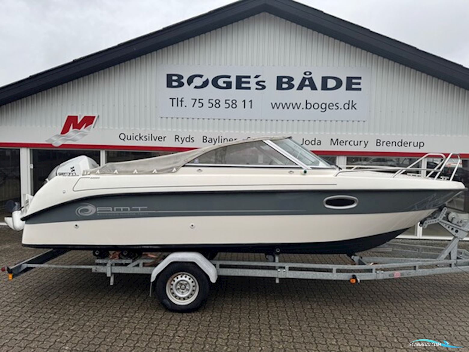 AMT 200 DC med 135 hk Honda-EFI 4 takt og 1800 kg Brenderup bådtrailer - Anvisningssalg Motorboat 2010, with Honda engine, Denmark