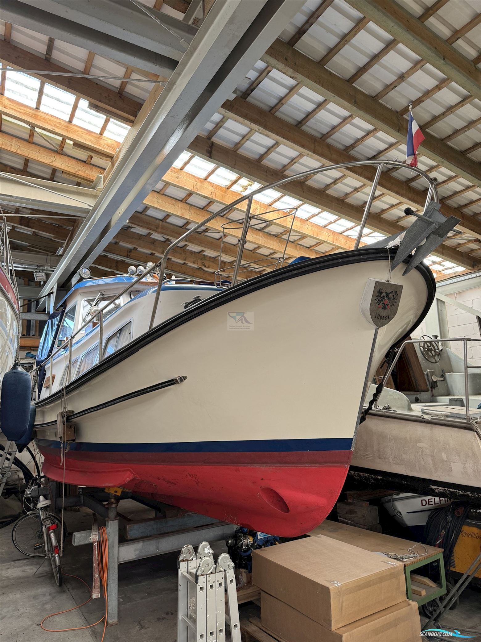 Hatecke Motorboot Motorboat 1978, with Mercedes OM 636 engine, Germany
