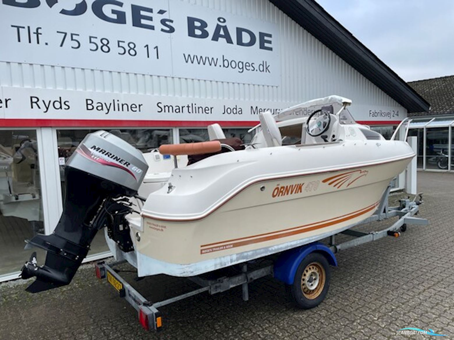 Ørnvik 470 Cruiser med 60 hk Mariner-EFI 4 takt og 1000 kg Brenderup bådtrailer