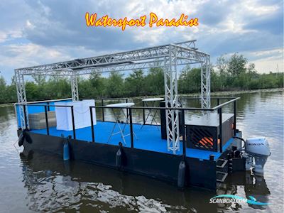 Partyboot Staal Pontoon Motorboat 2023, with Honda engine, The Netherlands