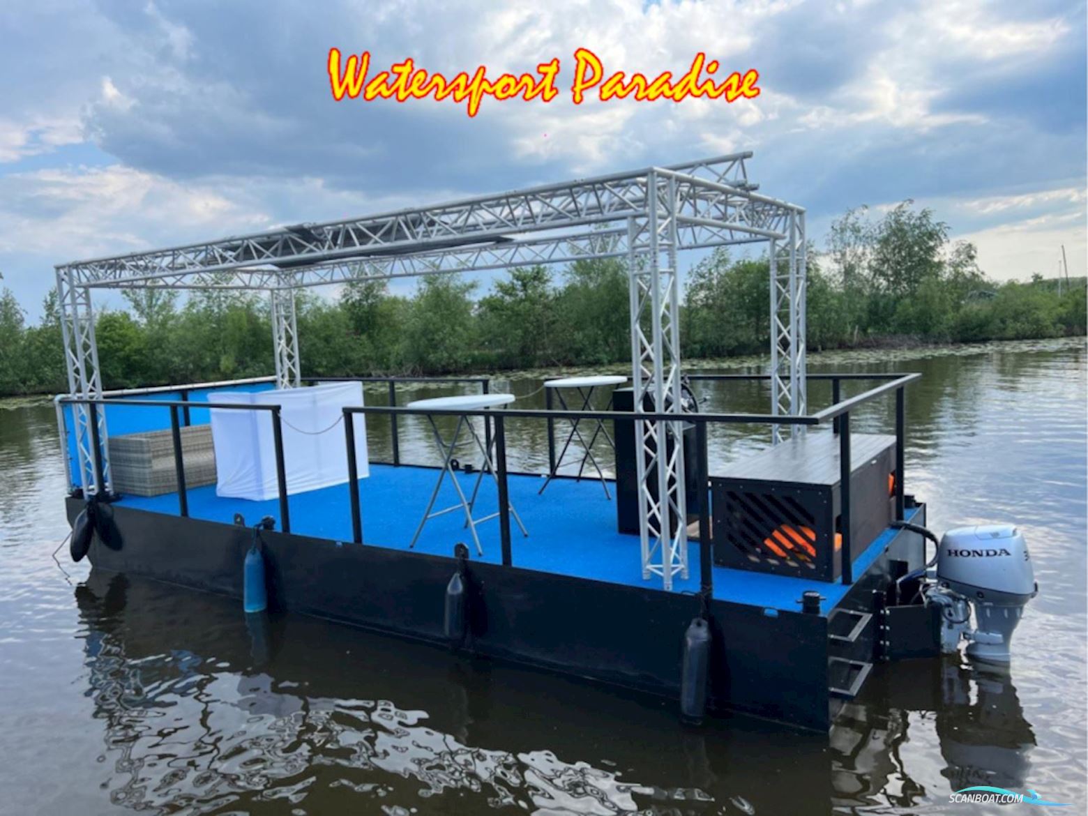 Partyboot Staal Pontoon Motorboat 2024, with Honda engine, The Netherlands