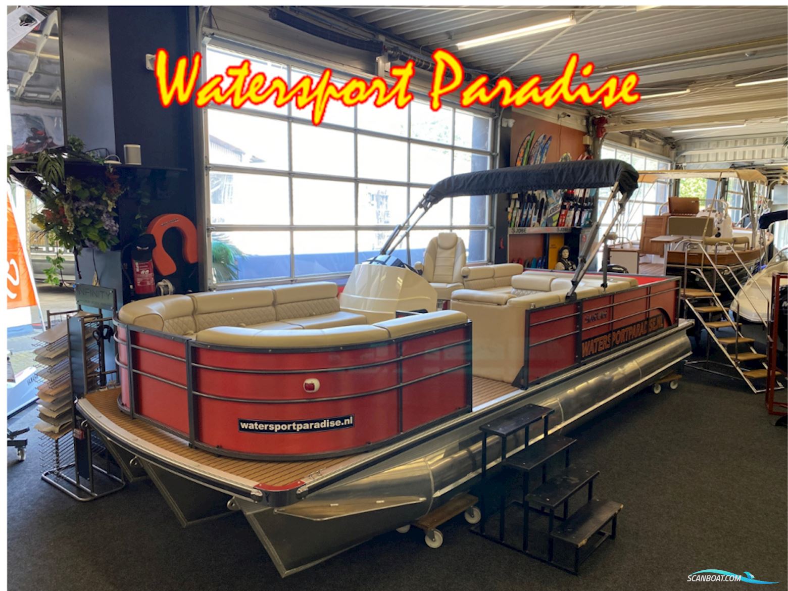 Pontoonboot 25FT 3-Tubes Red Motorboat 2022, The Netherlands