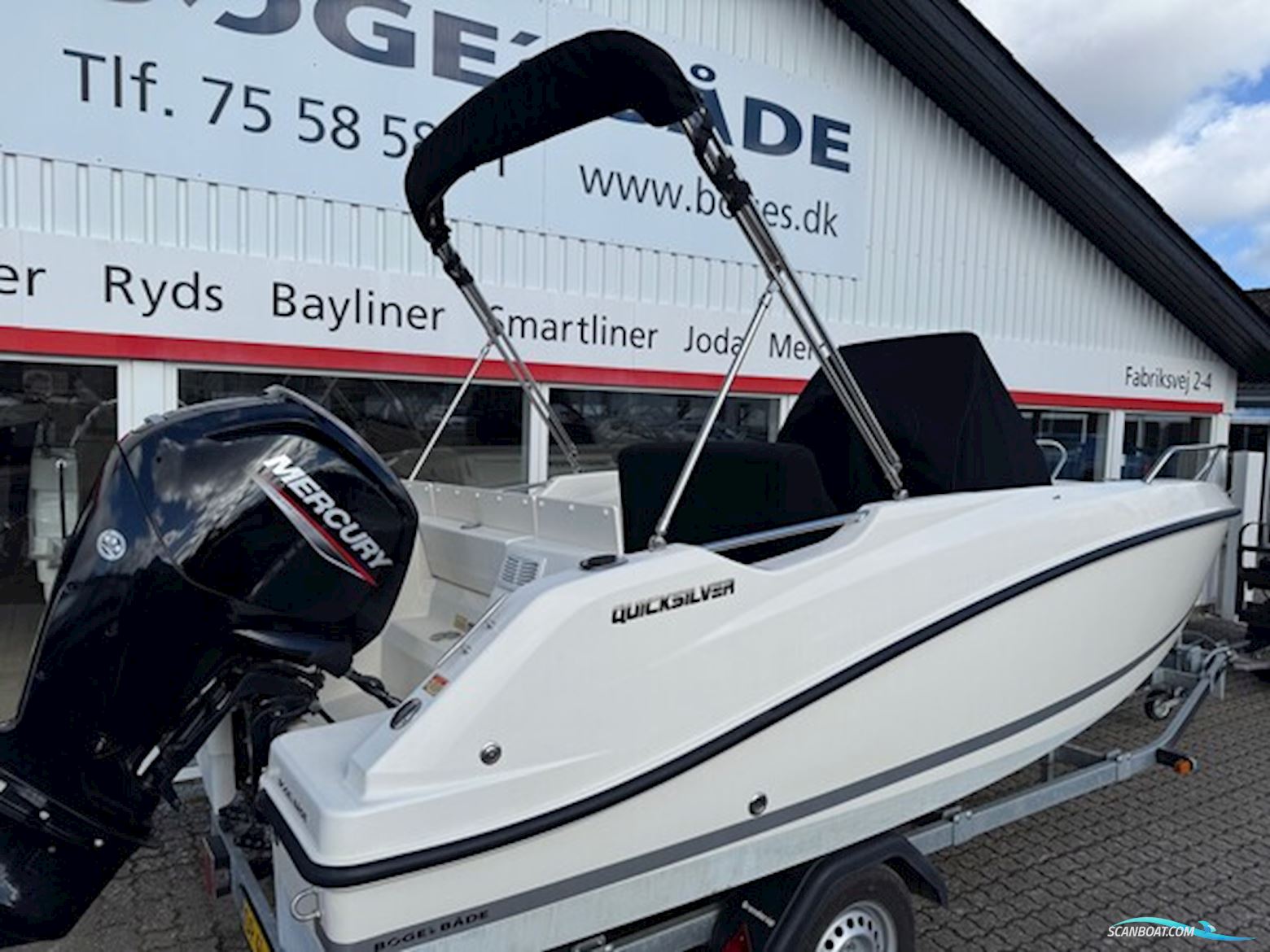 Quicksilver Activ 505 Open Med F100 Mercury og 1000 kg Brenderup 181000B Premium Bådtrailer