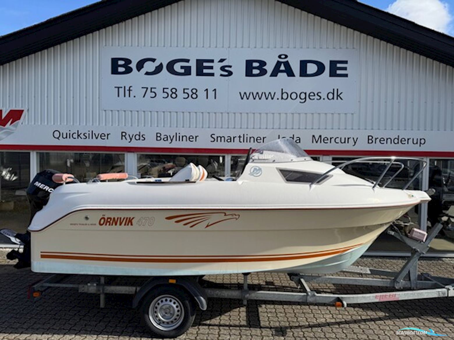 Ørnvik 470 Cruiser Med 40 hk Mercury-Efi og 1000 kg Brenderup Bådtrailer Motorboot 2008, mit Mercury motor, Dänemark