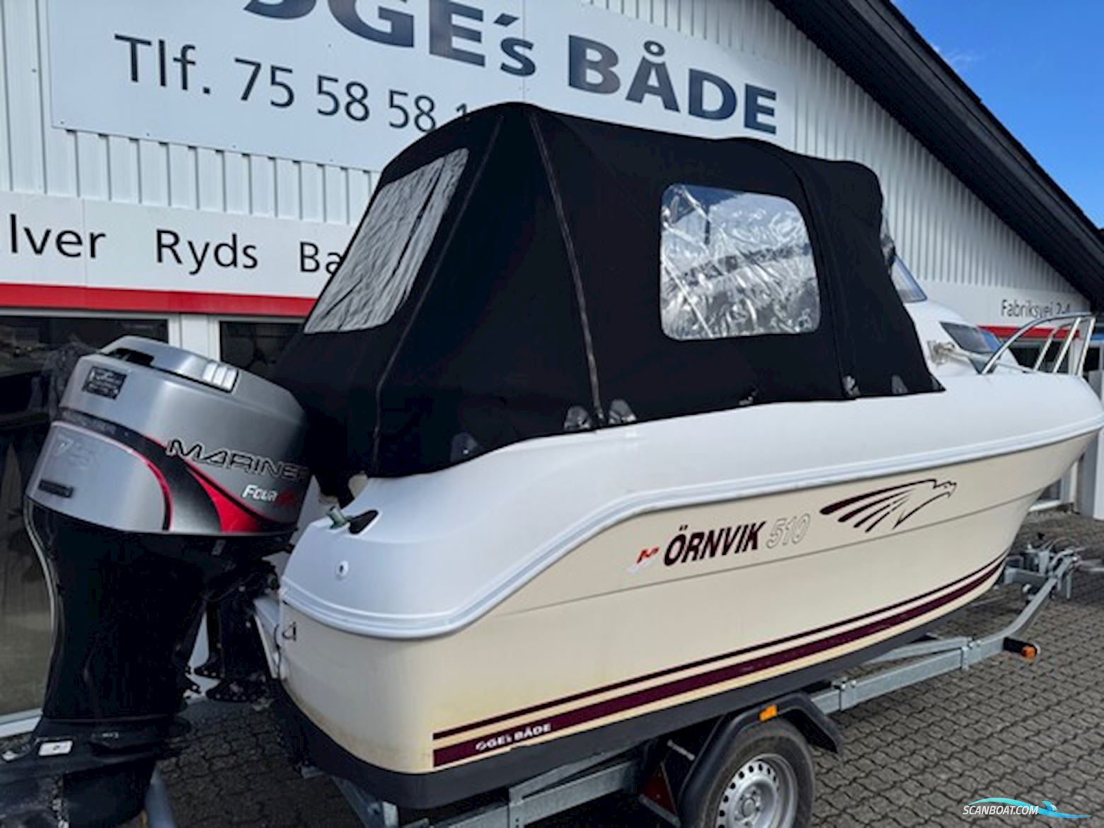 Ørnvik 510 Cruiser Med F75 Mariner 4 Takt 1,6L og 1300 kg Brenderup Bådtrailer
