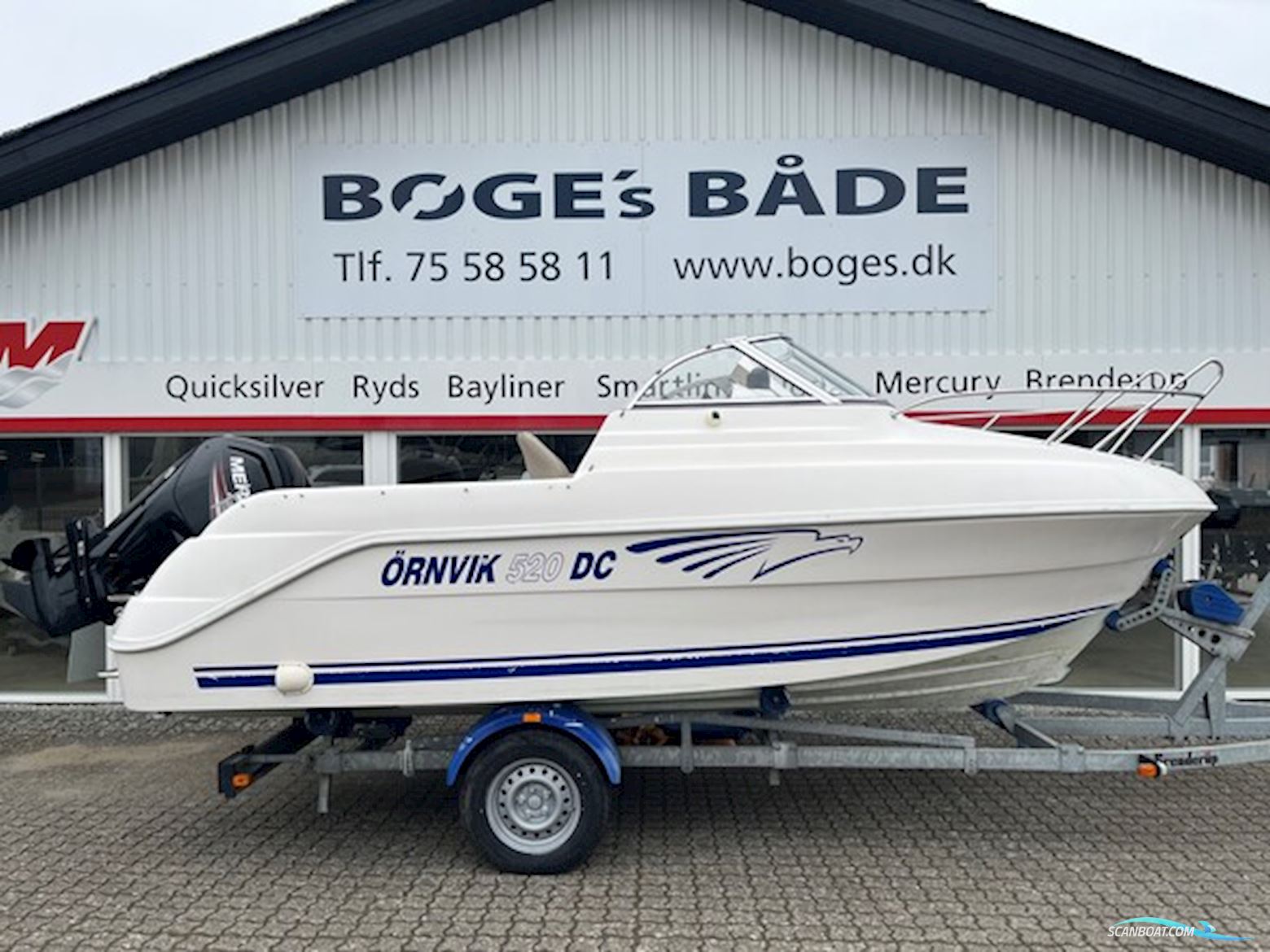 Ørnvik 520 DC Med F100 Mercury-Efi CT 2,1L og 1300 kg Brenderup Trailer Motorboot 2000, mit Mercury motor, Dänemark