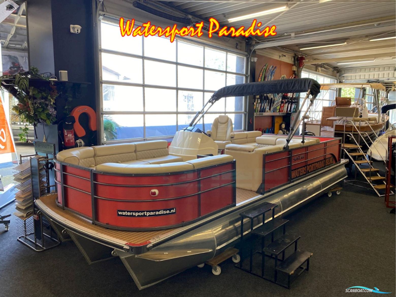 Pontoonboot 25FT 3-Tubes Red Motorboot 2022, mit Mercury motor, Niederlande