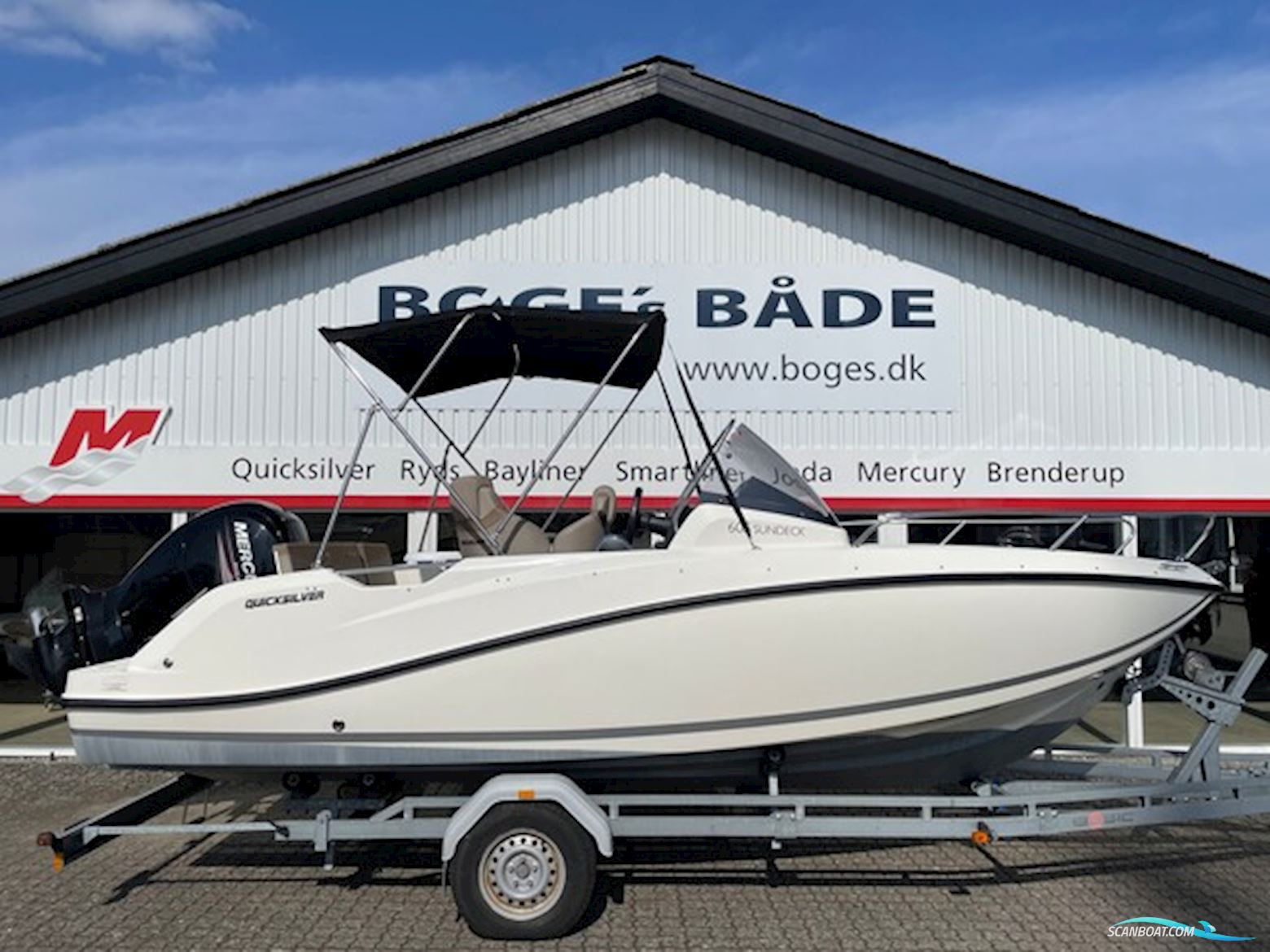 Quicksilver 605 SUNDECK med Mercury F150 ELPT EFI og Brenderup 1800 kg  Motorboot 2017, mit Mercury motor, Dänemark
