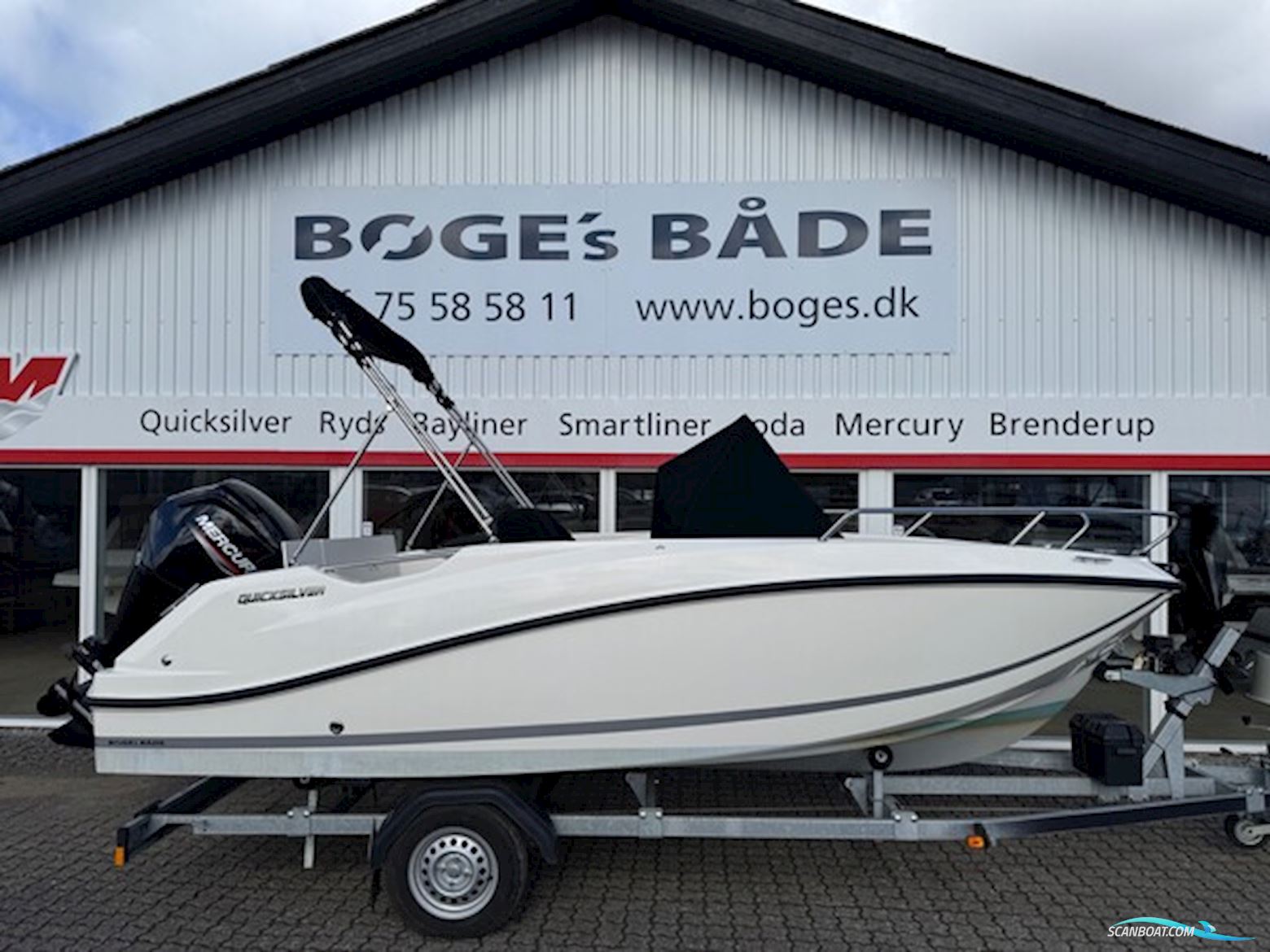 Quicksilver Activ 505 Open Med F100 Mercury og 1000 kg Brenderup 181000B Premium Bådtrailer