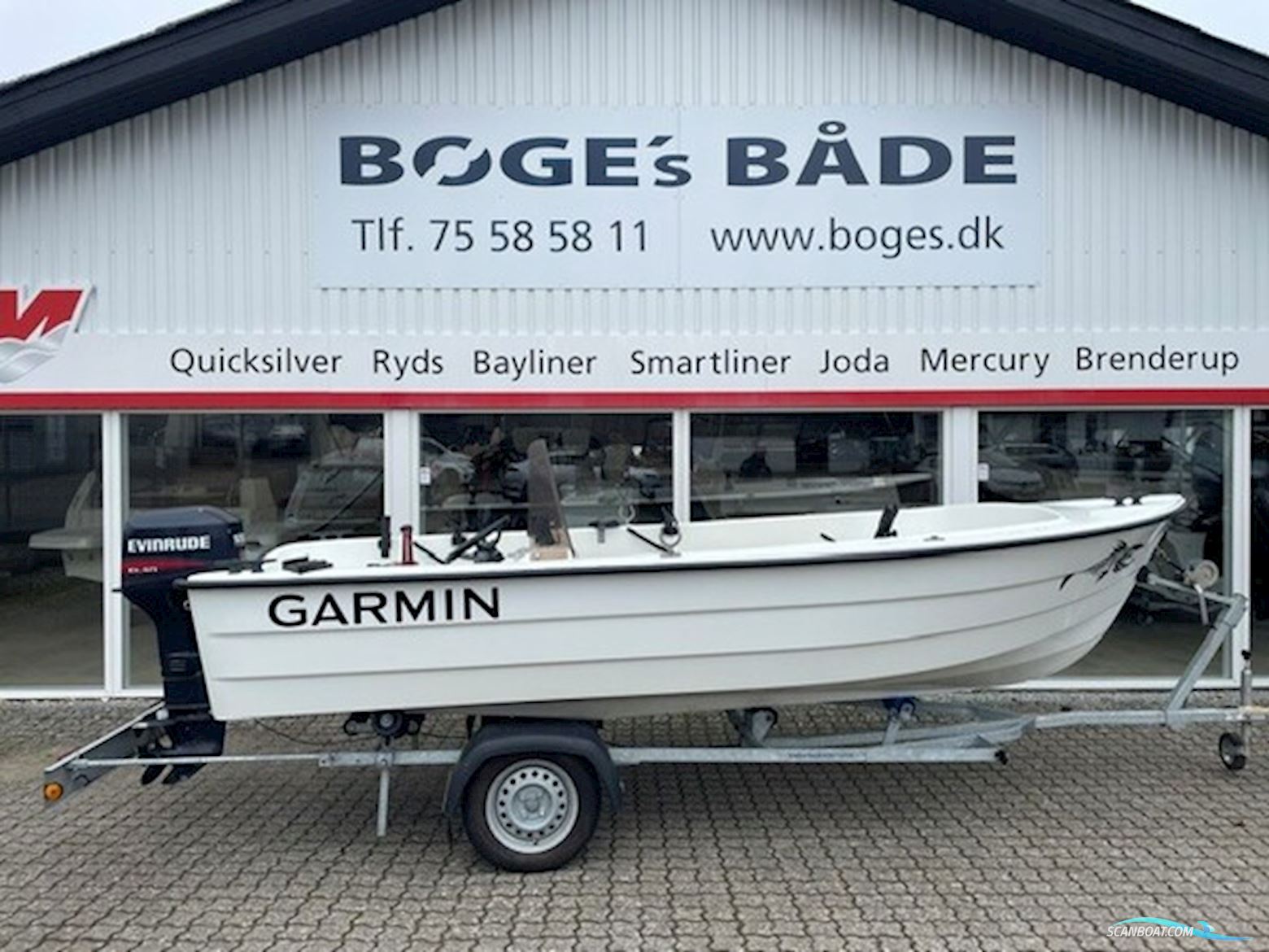 Ryds 480 S med 25 hk Evinrude 3 cylindret 2-takt og Variant 500 kg bådtrailer - Engros salg Motorboten 1995, met Evinrude motor, Denemarken