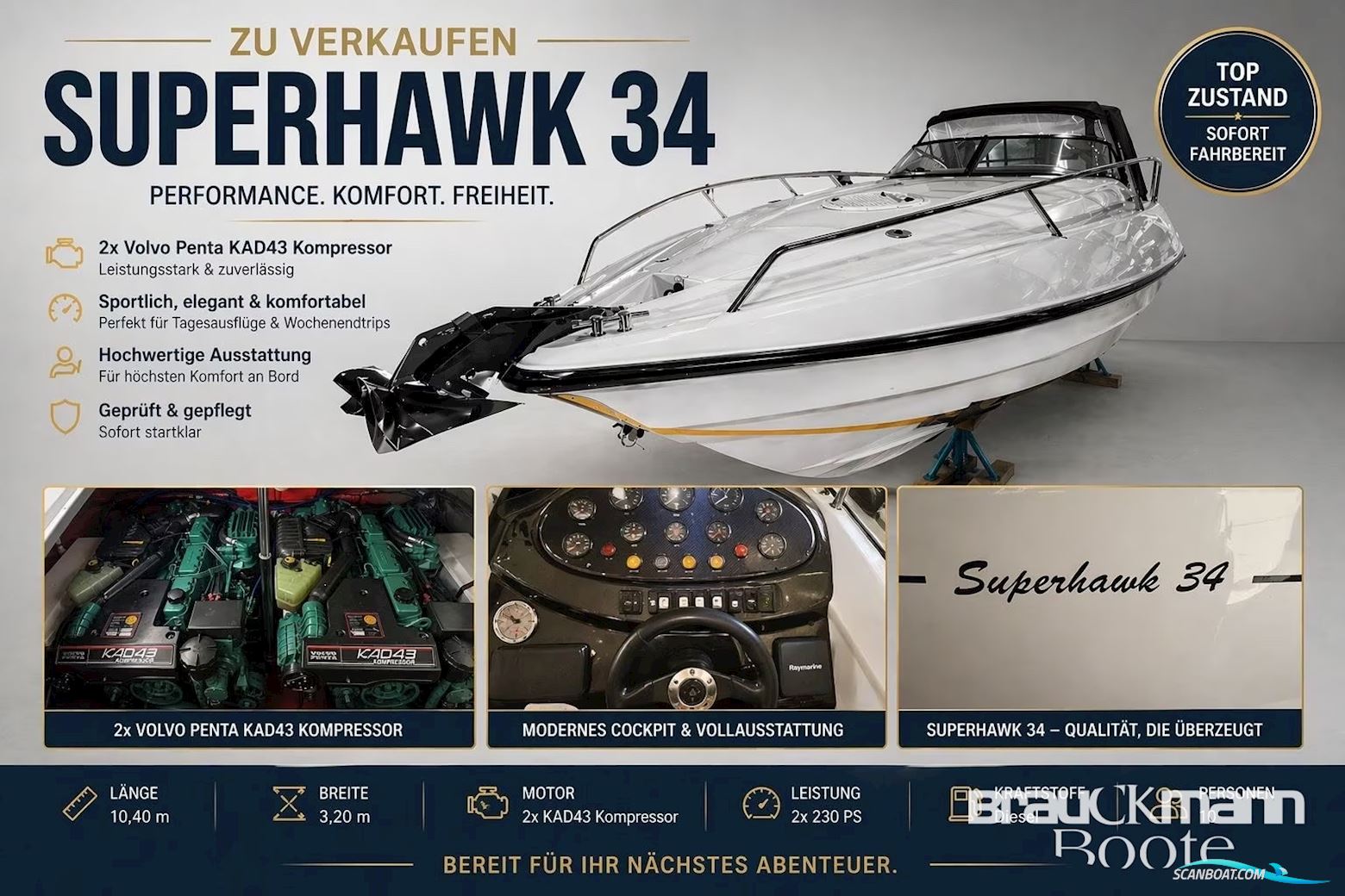 Sunseeker Superhawk 34 Motorboten 2002, met Volvo Penta motor, Duitsland