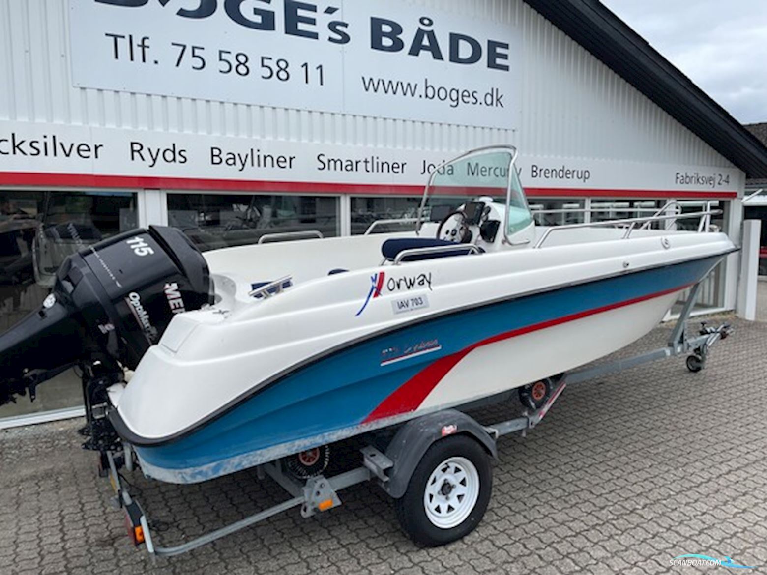 X enes Explorer 570 med Mercury 115 HK Optimax og Tysse Bådtrailer