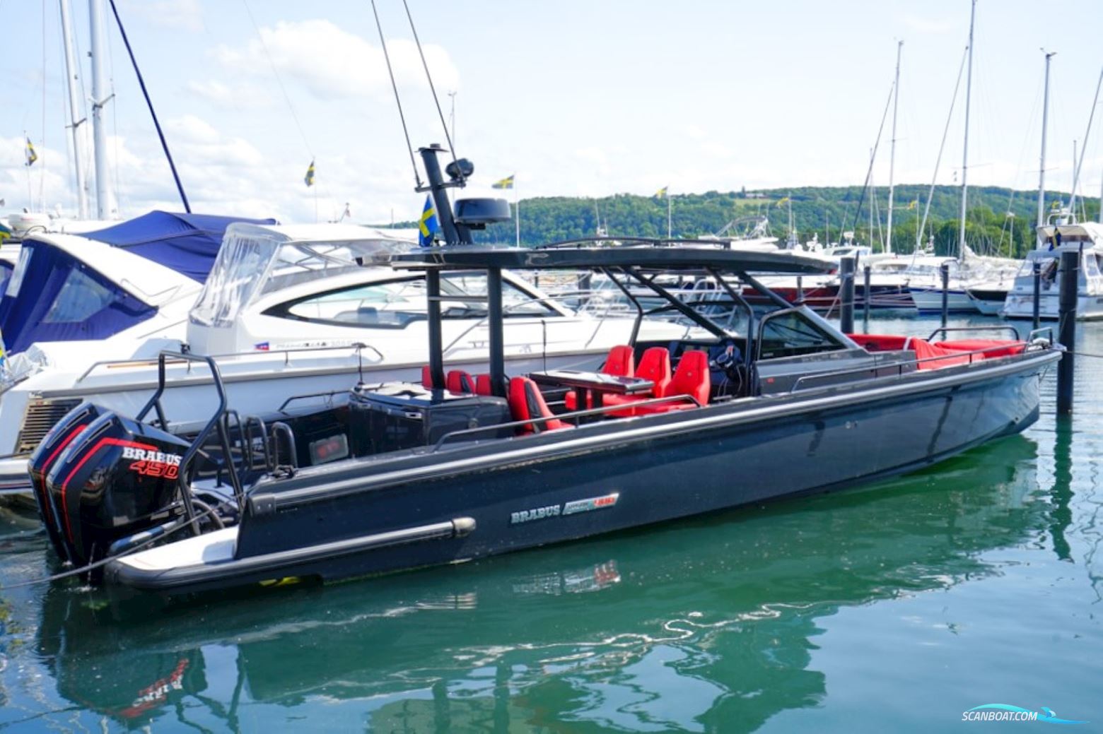 Brabus Shadow 900 Sun-Top Black Ops Power boat 2021, with Mercury Racing 450R Verado engine, Sweden