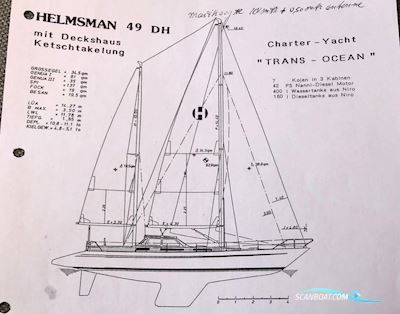 Helmsman 49 Trans-Ocean Zeilboten 1984, met Mercedez motor, Italië