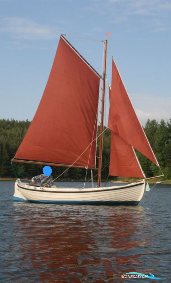 Damjolle Kragejolle Tuckerboot Gaffelsegler Spitzgatter Poca 17 Segelbåt 1980, med Aquamot elektro Innenborder motor, Tyskland