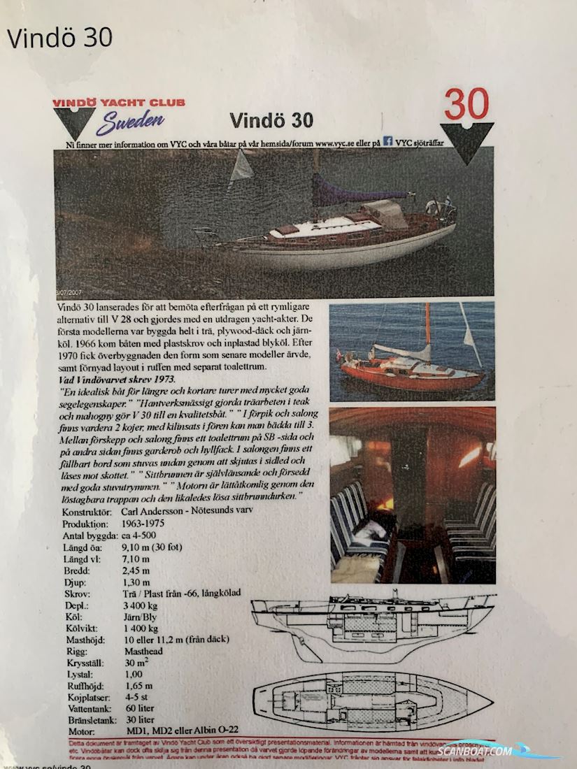 Vindö 30 Segelbåt 1969, med Volvo MD 2 motor, Sverige